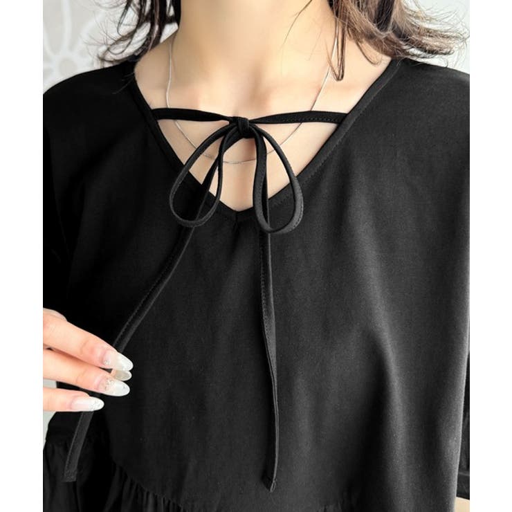 特別な日常を演出。綿100％前後2WAYシルケット加工布帛コンビリボンペプラムト… | Classical Elf  | 詳細画像37 