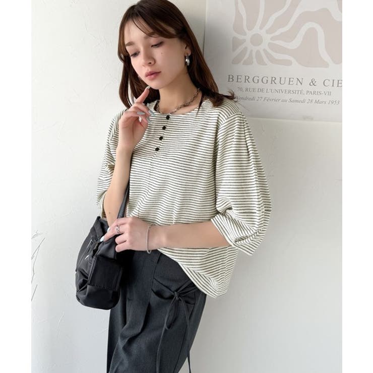 華奢見えを叶える!前後2wayランタンスリーブミニボーダートップス(5分袖) | Classical Elf  | 詳細画像9