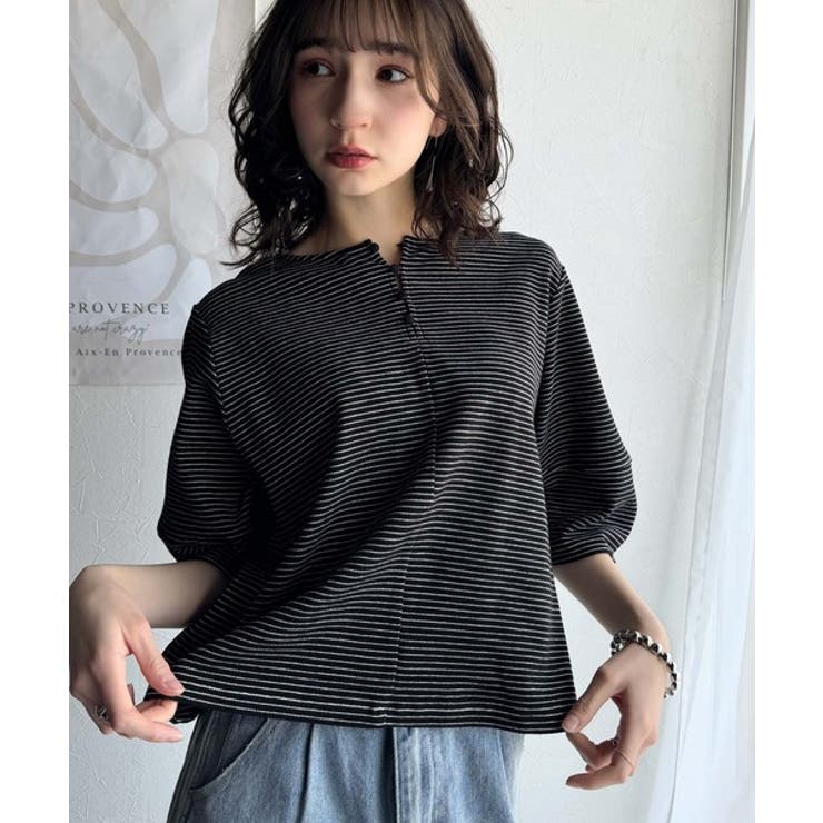 華奢見えを叶える!前後2wayランタンスリーブミニボーダートップス(5分袖) | Classical Elf  | 詳細画像16