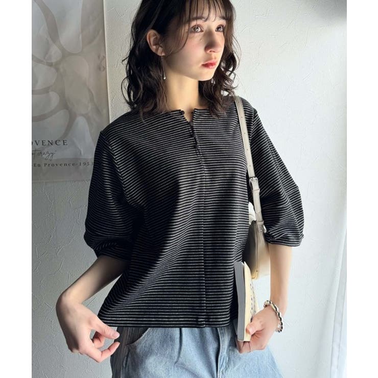 華奢見えを叶える!前後2wayランタンスリーブミニボーダートップス(5分袖) | Classical Elf  | 詳細画像18