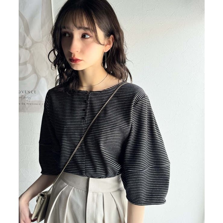 華奢見えを叶える!前後2wayランタンスリーブミニボーダートップス(5分袖) | Classical Elf  | 詳細画像19