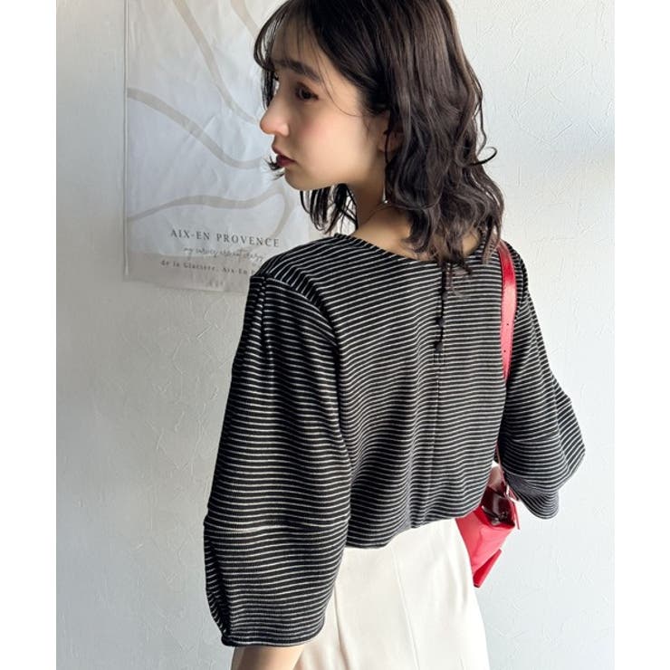 華奢見えを叶える!前後2wayランタンスリーブミニボーダートップス(5分袖) | Classical Elf  | 詳細画像22