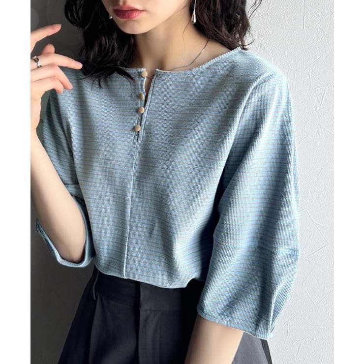 華奢見えを叶える!前後2wayランタンスリーブミニボーダートップス(5分袖) | Classical Elf  | 詳細画像28