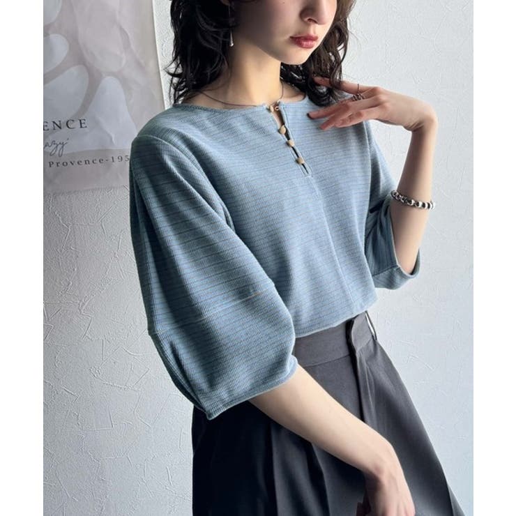 華奢見えを叶える!前後2wayランタンスリーブミニボーダートップス(5分袖) | Classical Elf  | 詳細画像32