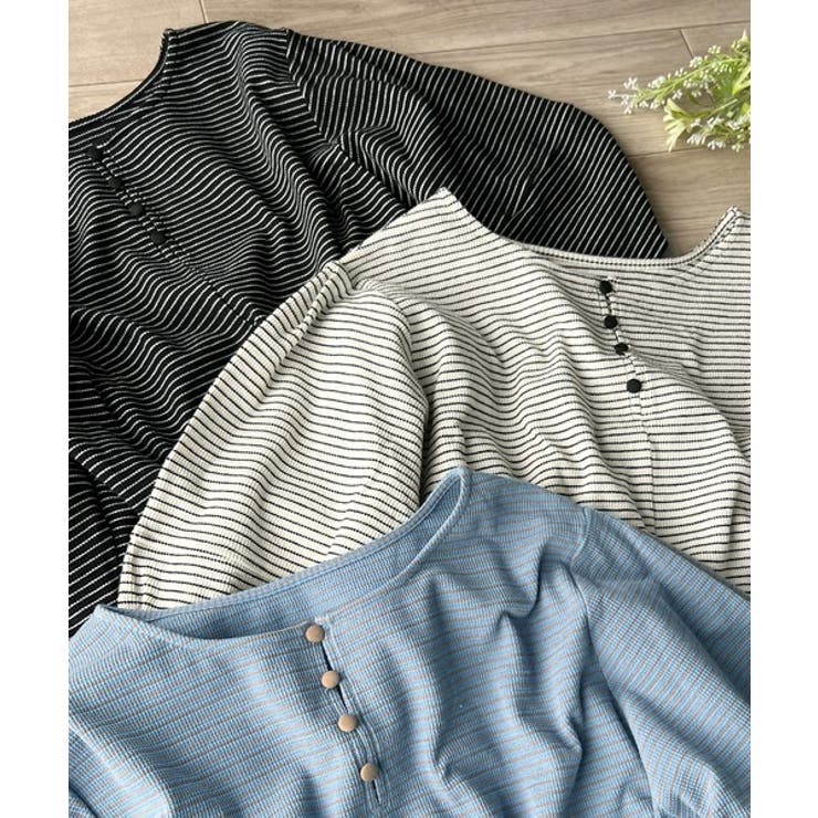 華奢見えを叶える!前後2wayランタンスリーブミニボーダートップス(5分袖) | Classical Elf  | 詳細画像35