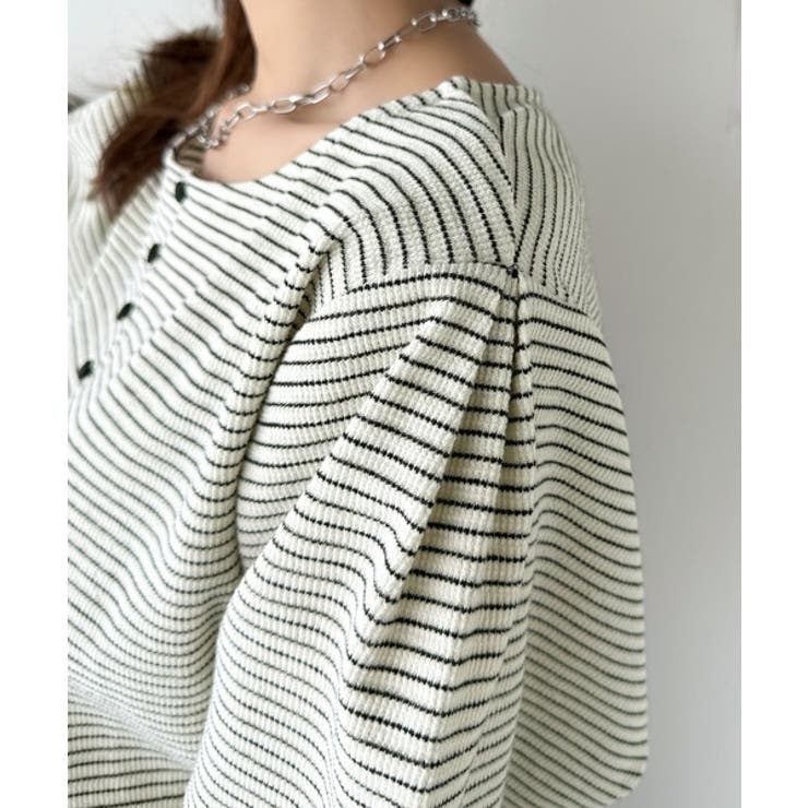 華奢見えを叶える!前後2wayランタンスリーブミニボーダートップス(5分袖) | Classical Elf  | 詳細画像38