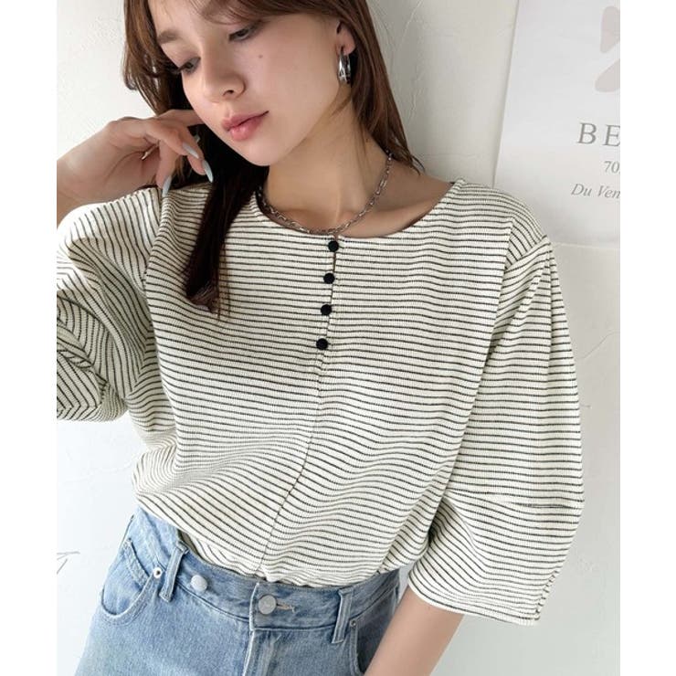 華奢見えを叶える!前後2wayランタンスリーブミニボーダートップス(5分袖) | Classical Elf  | 詳細画像2