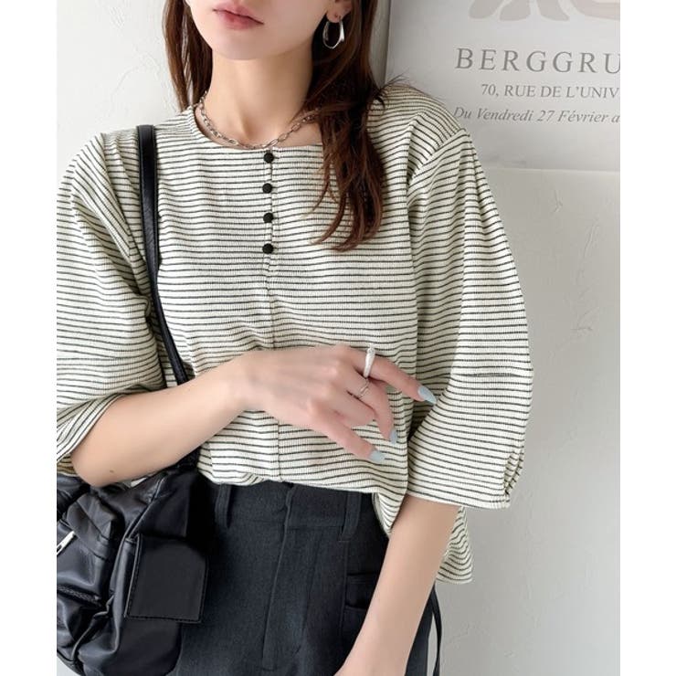 華奢見えを叶える!前後2wayランタンスリーブミニボーダートップス(5分袖) | Classical Elf  | 詳細画像6