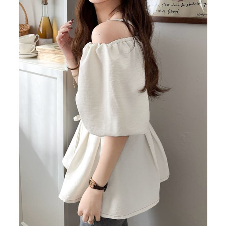 トレンド感たっぷり！2way配色ステッチペプラムブラウス（半袖） | Classical Elf  | 詳細画像5 