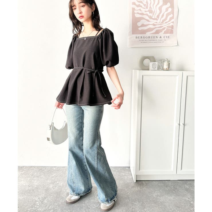 トレンド感たっぷり！2way配色ステッチペプラムブラウス（半袖） | Classical Elf  | 詳細画像8 