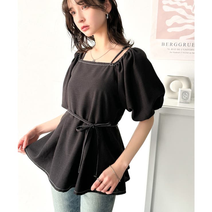 トレンド感たっぷり！2way配色ステッチペプラムブラウス（半袖） | Classical Elf  | 詳細画像9 