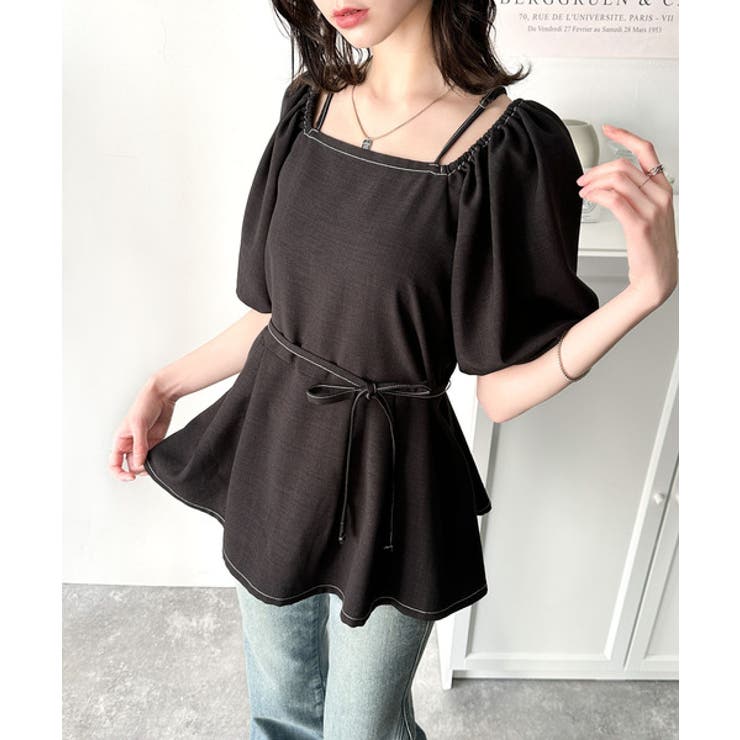 トレンド感たっぷり！2way配色ステッチペプラムブラウス（半袖） | Classical Elf  | 詳細画像10 