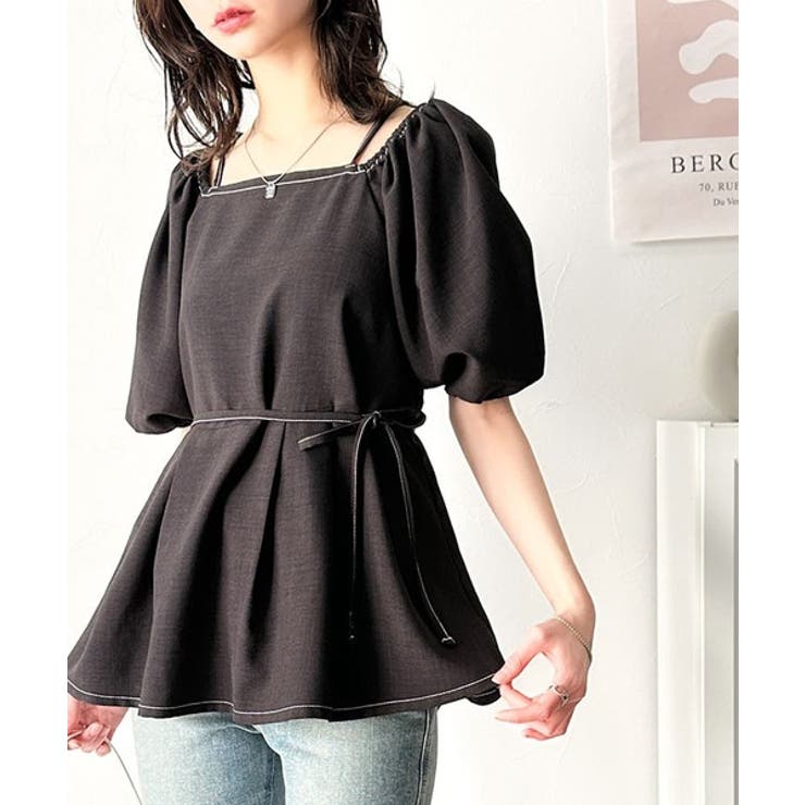 トレンド感たっぷり！2way配色ステッチペプラムブラウス（半袖） | Classical Elf  | 詳細画像11 