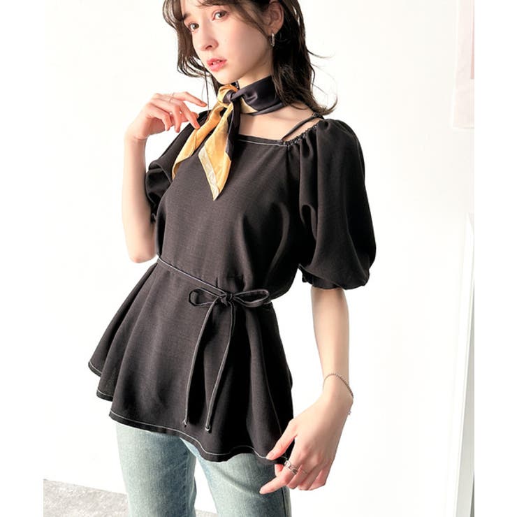 トレンド感たっぷり！2way配色ステッチペプラムブラウス（半袖） | Classical Elf  | 詳細画像12 