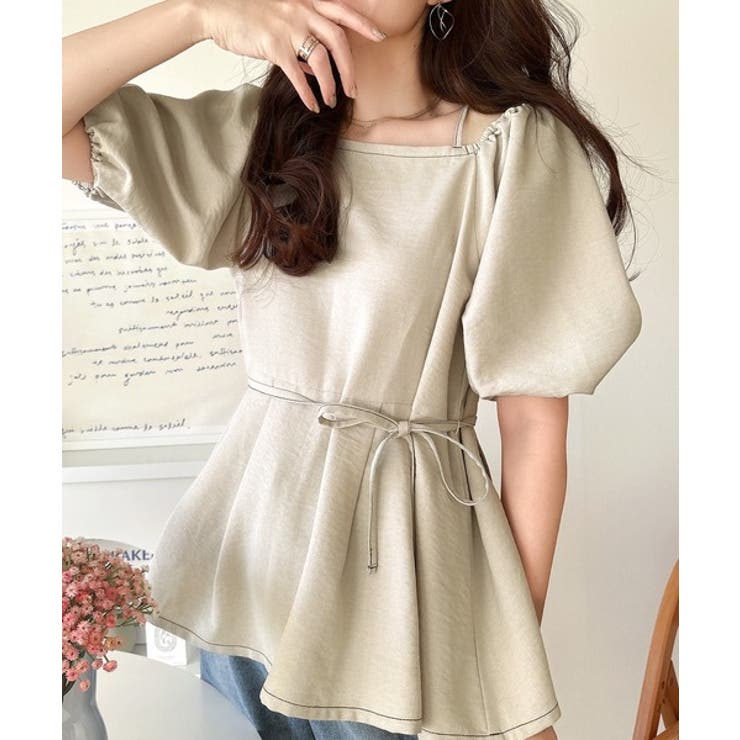 トレンド感たっぷり！2way配色ステッチペプラムブラウス（半袖） | Classical Elf  | 詳細画像13 