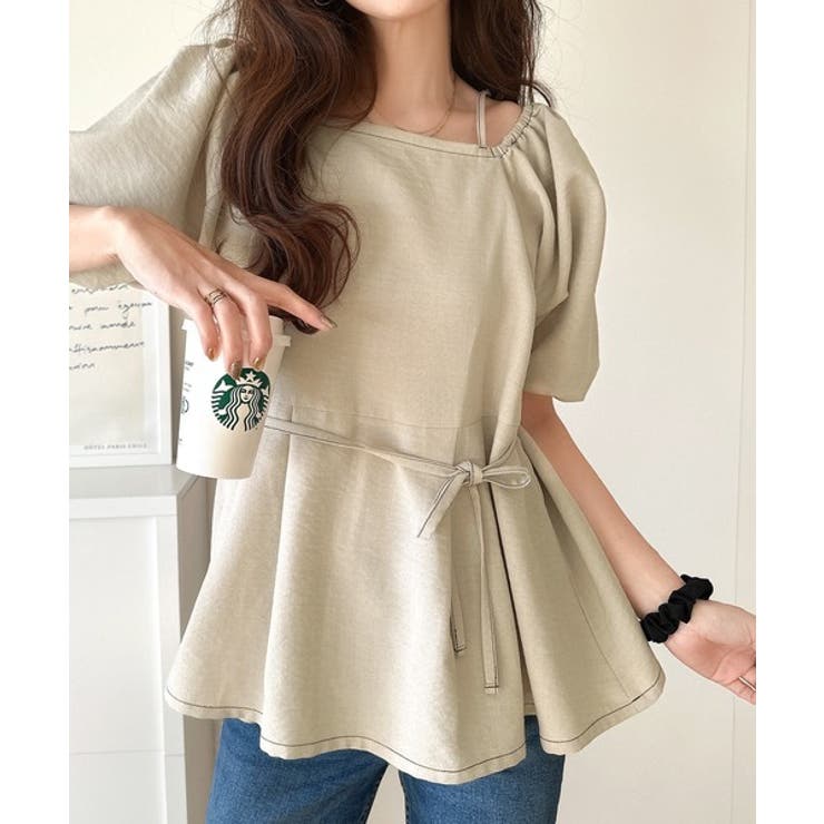 トレンド感たっぷり！2way配色ステッチペプラムブラウス（半袖） | Classical Elf  | 詳細画像14 