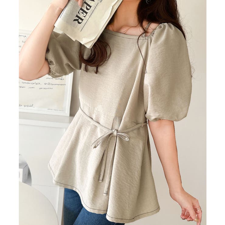 トレンド感たっぷり！2way配色ステッチペプラムブラウス（半袖） | Classical Elf  | 詳細画像15 