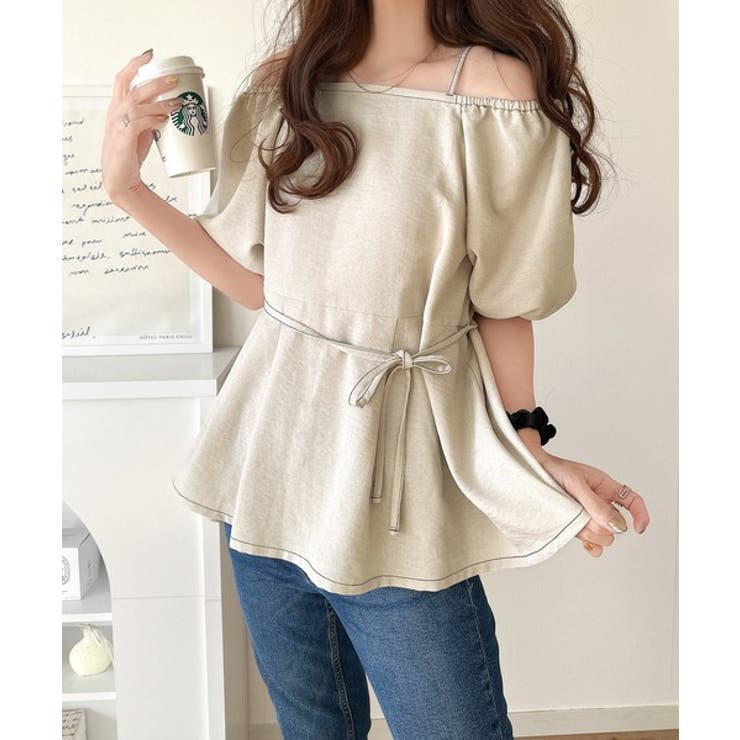 トレンド感たっぷり！2way配色ステッチペプラムブラウス（半袖） | Classical Elf  | 詳細画像19 