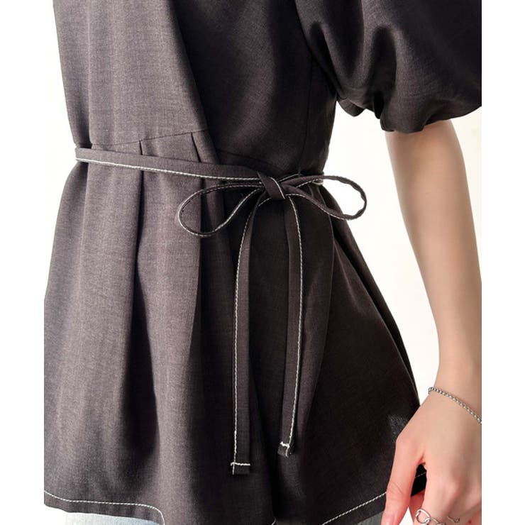 トレンド感たっぷり！2way配色ステッチペプラムブラウス（半袖） | Classical Elf  | 詳細画像22 