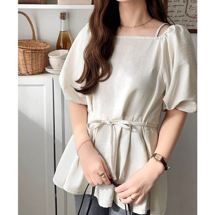 トレンド感たっぷり！2way配色ステッチペプラムブラウス（半袖） | Classical Elf  | 詳細画像3 