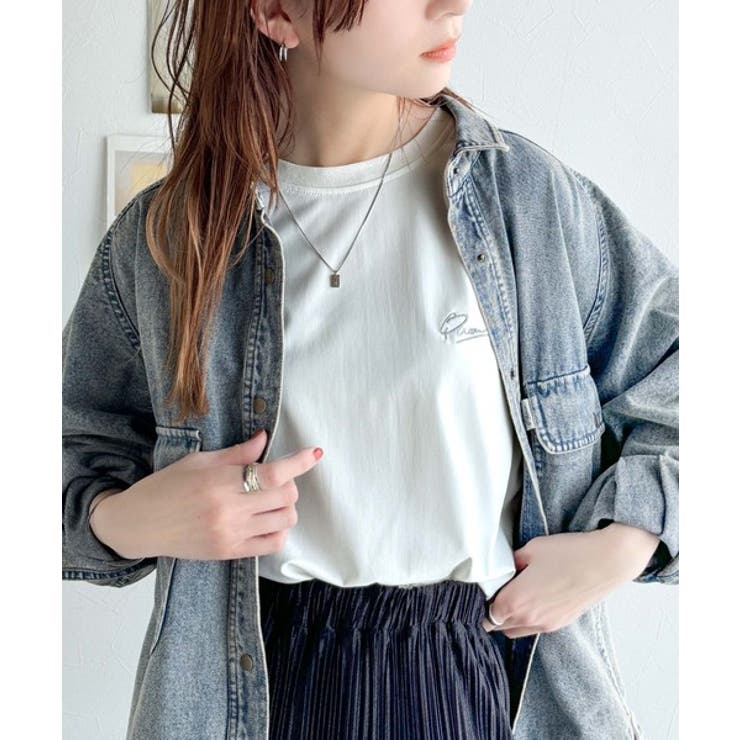 着るUV！ひんやりバックファスナードルマンスリーブ胸刺繍半袖トップス | Classical Elf  | 詳細画像8 