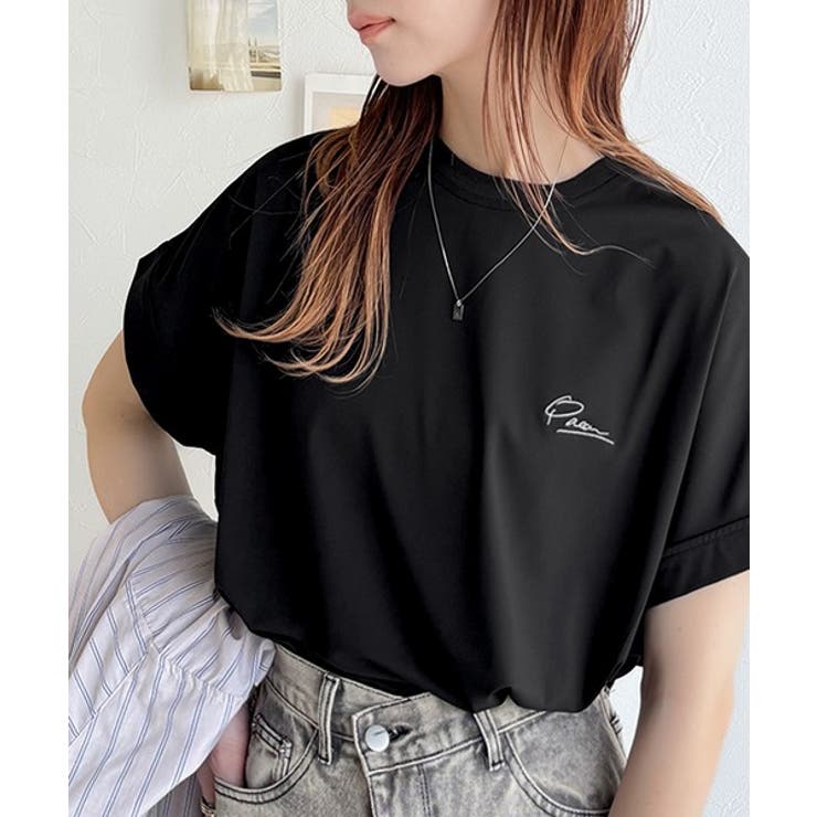 着るUV！ひんやりバックファスナードルマンスリーブ胸刺繍半袖トップス | Classical Elf  | 詳細画像11 