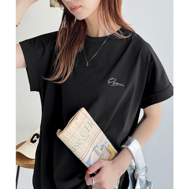 着るUV！ひんやりバックファスナードルマンスリーブ胸刺繍半袖トップス | Classical Elf  | 詳細画像15 