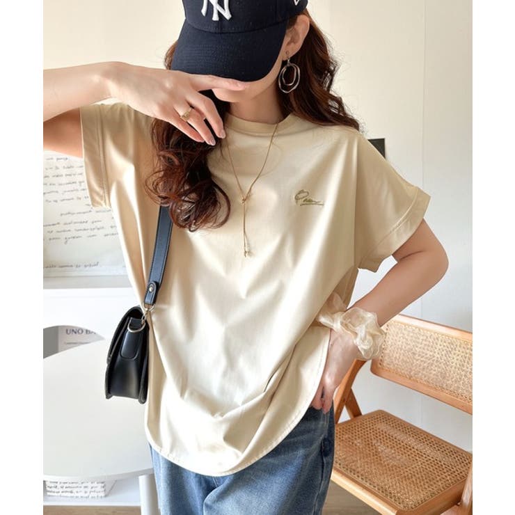 着るUV！ひんやりバックファスナードルマンスリーブ胸刺繍半袖トップス | Classical Elf  | 詳細画像24 