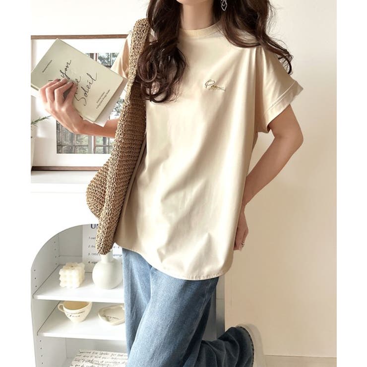 着るUV！ひんやりバックファスナードルマンスリーブ胸刺繍半袖トップス | Classical Elf  | 詳細画像25 