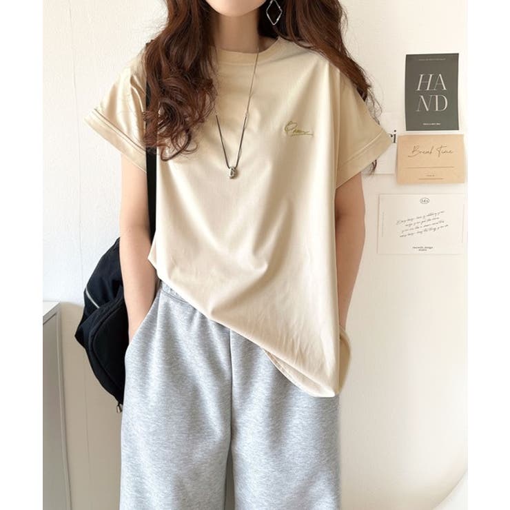 着るUV！ひんやりバックファスナードルマンスリーブ胸刺繍半袖トップス | Classical Elf  | 詳細画像31 