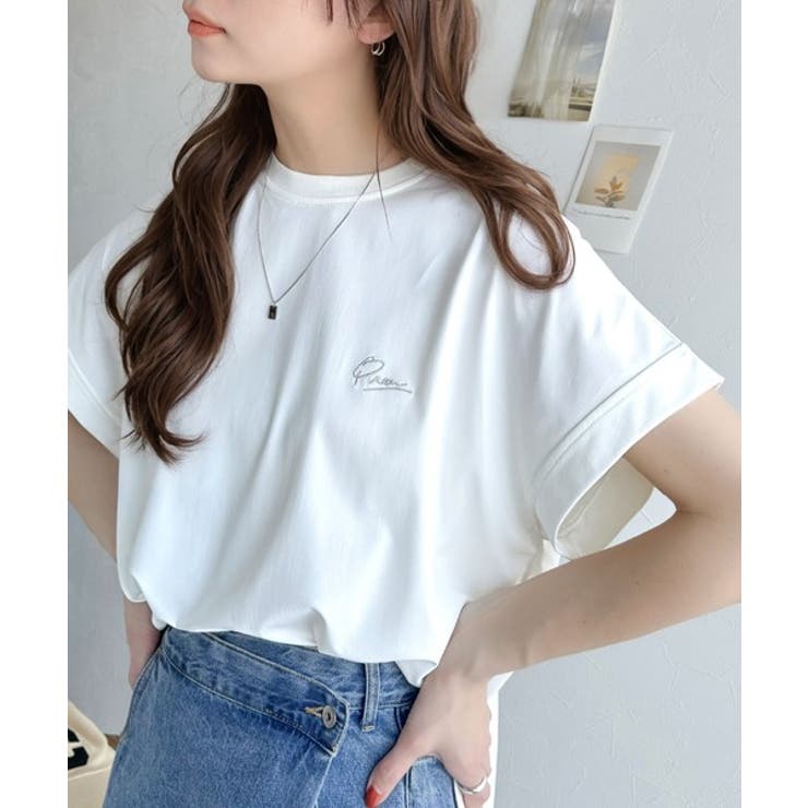 着るUV！ひんやりバックファスナードルマンスリーブ胸刺繍半袖トップス | Classical Elf  | 詳細画像1 