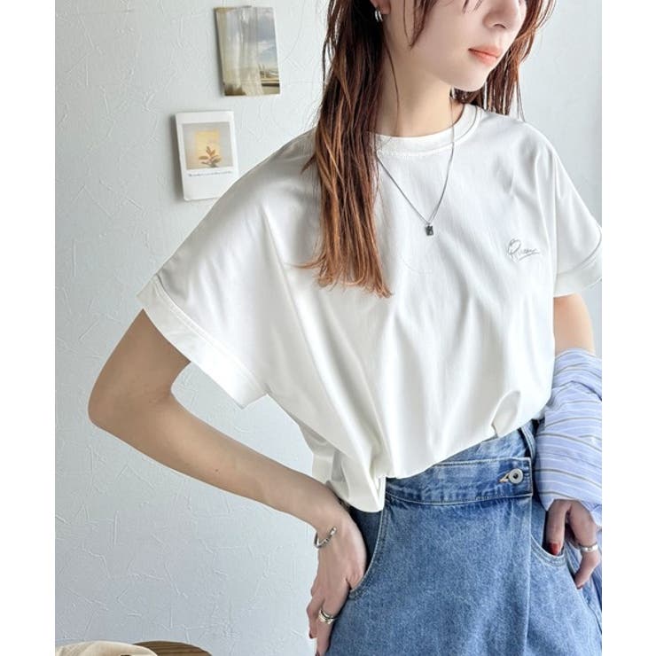 着るUV！ひんやりバックファスナードルマンスリーブ胸刺繍半袖トップス | Classical Elf  | 詳細画像4 