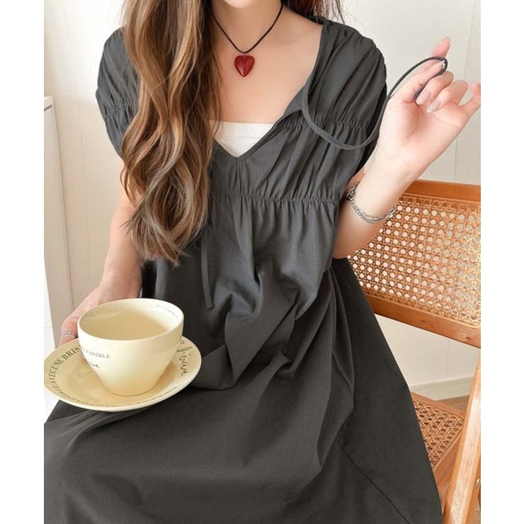 旬の素材&デザイン。大人の前後2WAYシルケット加工シャーリングフレアワンピース… | Classical Elf  | 詳細画像17 