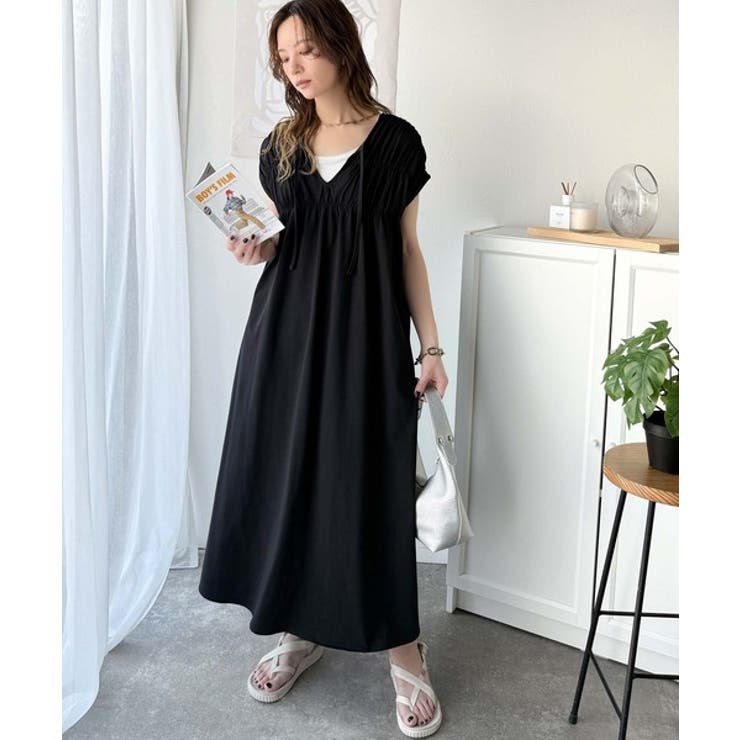 旬の素材&デザイン。大人の前後2WAYシルケット加工シャーリングフレアワンピース… | Classical Elf  | 詳細画像5 