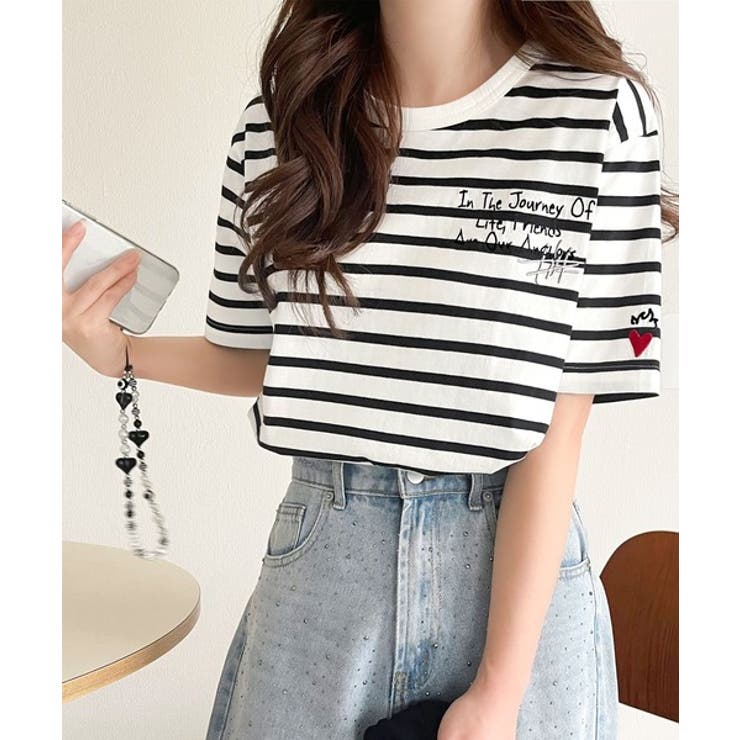 白黒ボーダー | アートのように刺繍が映える。オーガニックコットン100%らくがき風刺繍 無地＆ボ… | Classical Elf 