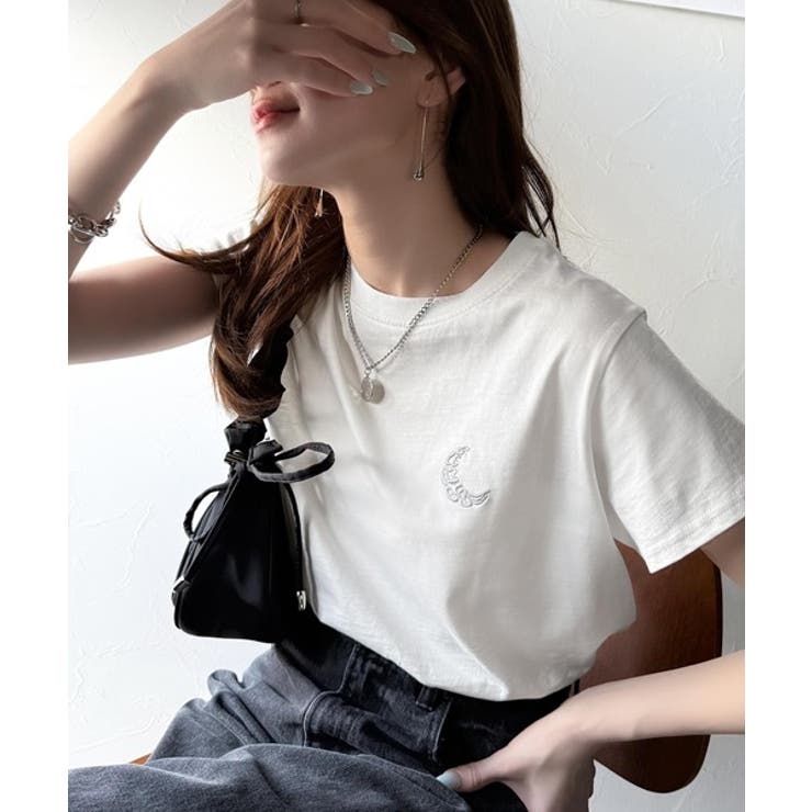 オーガニックコットン100%。胸元ラメ糸ワンポイント刺繍 無地＆ボーダー柄Tシャ… | Classical Elf  | 詳細画像3 