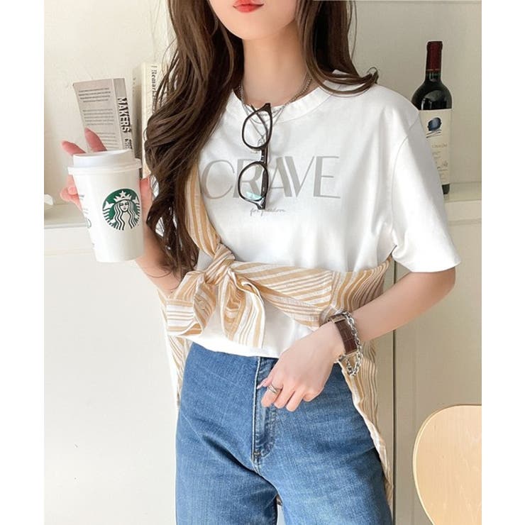 垢抜けた大人カジュアル。オーガニックコットン100％フロッキーロゴプリントTシャ… | Classical Elf  | 詳細画像3 