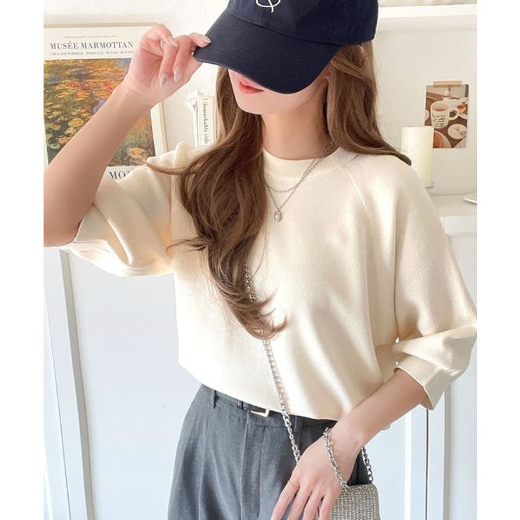 抜け感のある洗練デザイン。ラグランコンパクトスウェット風ニット(半袖） | Classical Elf  | 詳細画像5 