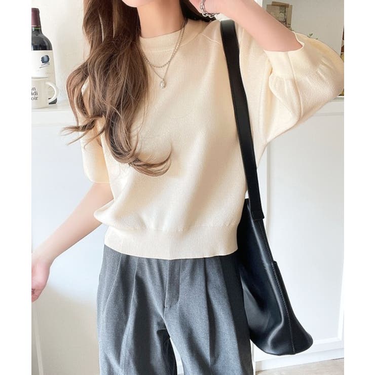 抜け感のある洗練デザイン。ラグランコンパクトスウェット風ニット(半袖） | Classical Elf  | 詳細画像6 