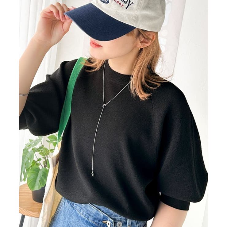 抜け感のある洗練デザイン。ラグランコンパクトスウェット風ニット(半袖） | Classical Elf  | 詳細画像9 