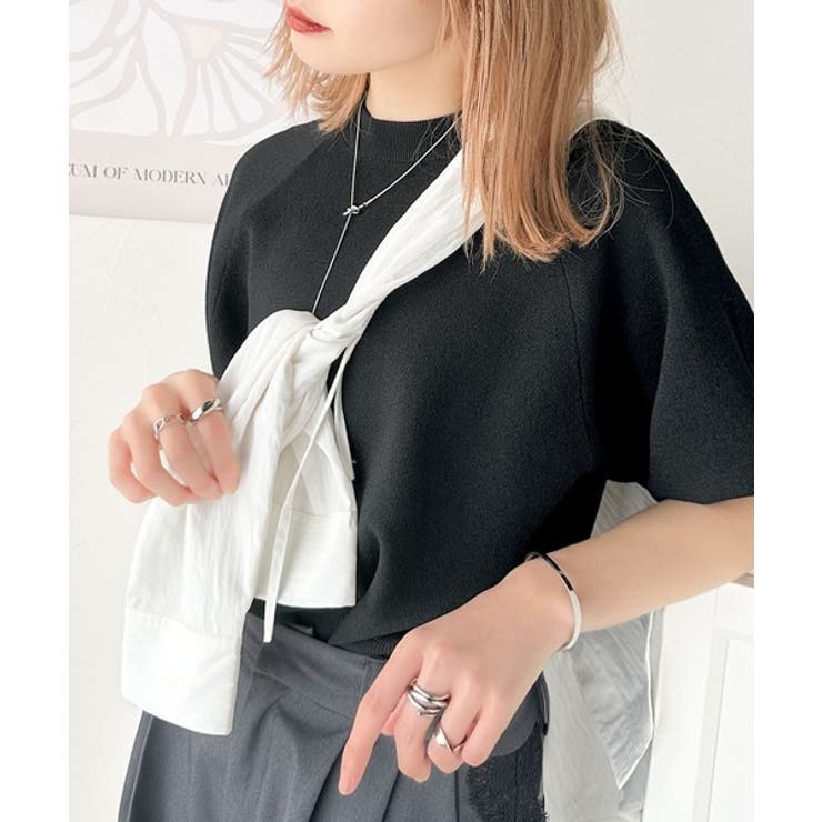 抜け感のある洗練デザイン。ラグランコンパクトスウェット風ニット(半袖） | Classical Elf  | 詳細画像11 