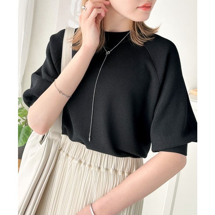 抜け感のある洗練デザイン。ラグランコンパクトスウェット風ニット(半袖） | Classical Elf  | 詳細画像14 