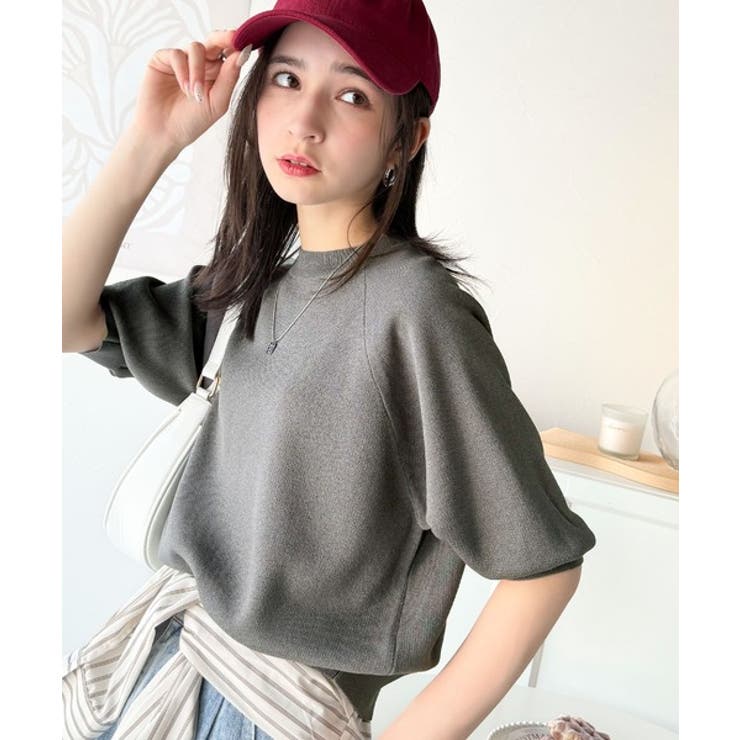 抜け感のある洗練デザイン。ラグランコンパクトスウェット風ニット(半袖） | Classical Elf  | 詳細画像16 