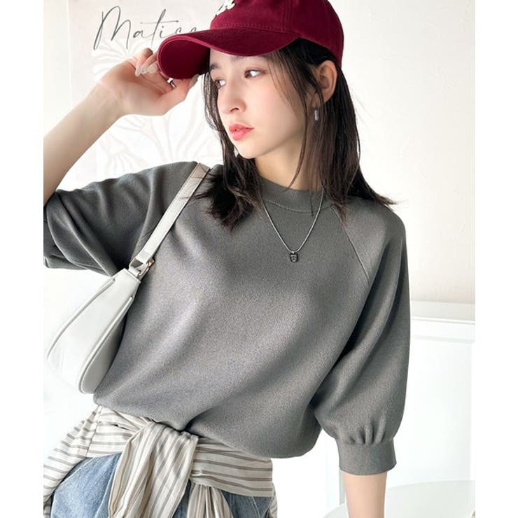 抜け感のある洗練デザイン。ラグランコンパクトスウェット風ニット(半袖） | Classical Elf  | 詳細画像19 