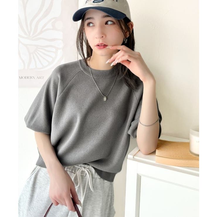 抜け感のある洗練デザイン。ラグランコンパクトスウェット風ニット(半袖） | Classical Elf  | 詳細画像22 