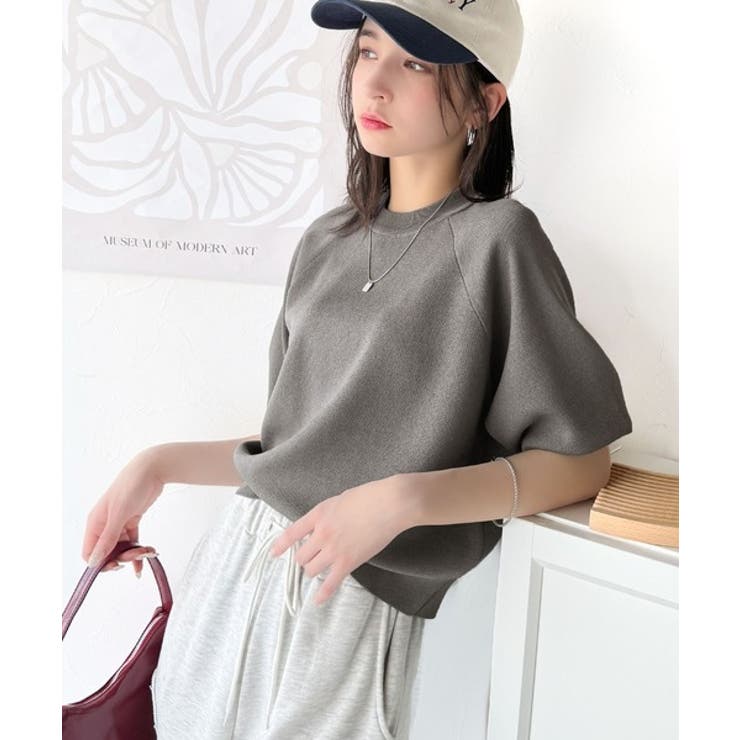 抜け感のある洗練デザイン。ラグランコンパクトスウェット風ニット(半袖） | Classical Elf  | 詳細画像23 