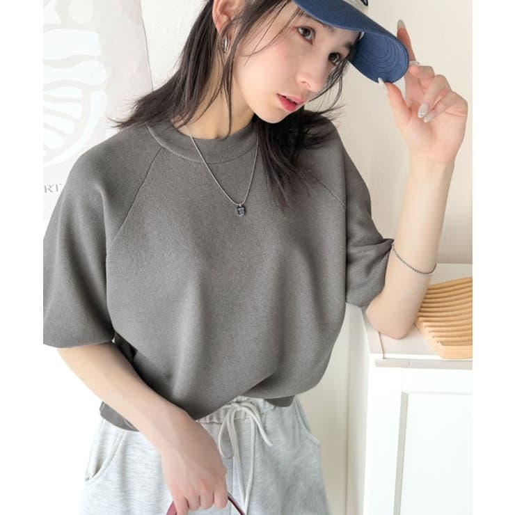 抜け感のある洗練デザイン。ラグランコンパクトスウェット風ニット(半袖） | Classical Elf  | 詳細画像24 