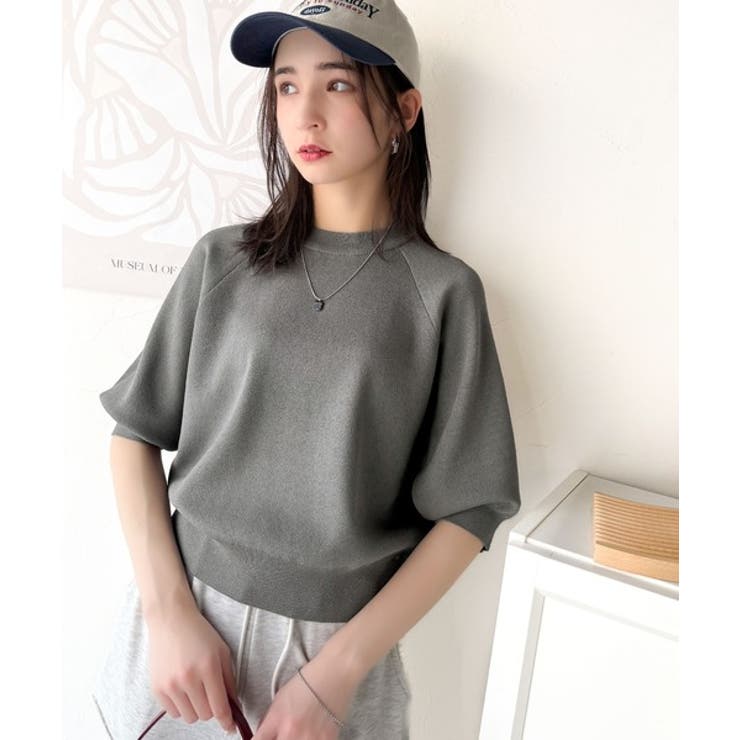 抜け感のある洗練デザイン。ラグランコンパクトスウェット風ニット(半袖） | Classical Elf  | 詳細画像27 