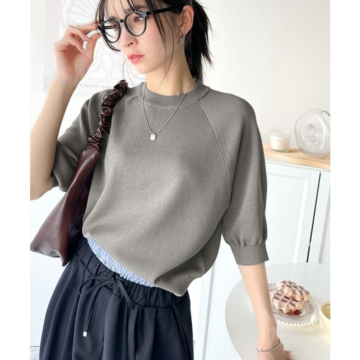 抜け感のある洗練デザイン。ラグランコンパクトスウェット風ニット(半袖） | Classical Elf  | 詳細画像28 