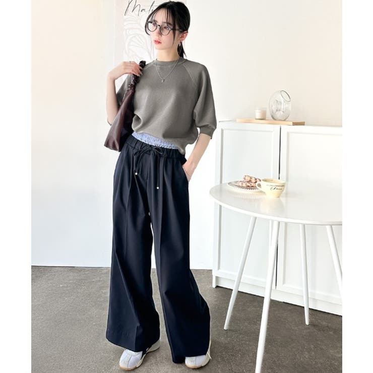 抜け感のある洗練デザイン。ラグランコンパクトスウェット風ニット(半袖） | Classical Elf  | 詳細画像29 